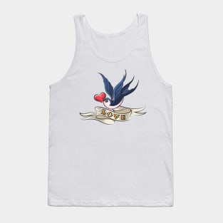 Swallow with Heart and Ribbon Tattoo Tank Top